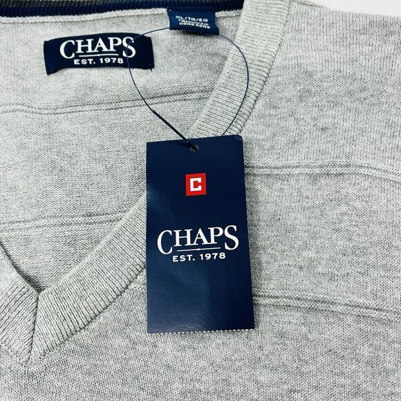 Chaps Mens XL Heather Gray 100% Cotton Sleeveless Sweater Golf Vest Logo NWT - Picture 6 of 10